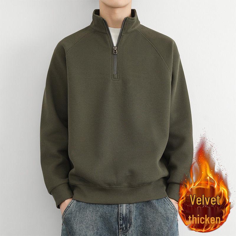 Men's Plus Size Fleece-Lined Half-Zip Retro Sweatshirt for Spring and Autumn