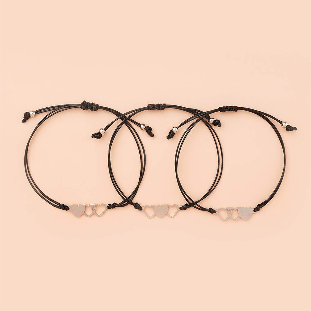 Stainless Steel Cut-out Bracelet Set Friend Friendship Bracelet Motivational Gift Hand-woven Triple Love Bracelet