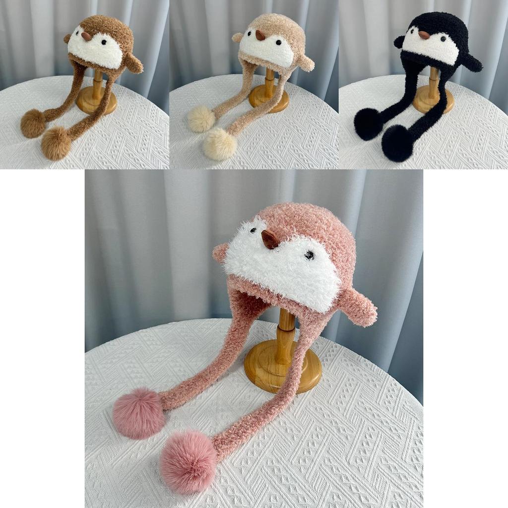 Niedliche Pinguin-Strickmütze für Kinder aus flauschigem Polyestermaterial für kaltes Wetter und wärmt den Kopf
