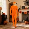 Face Open Halloween Costume, Unisex Full Body Orange Bodysuit with Beard Eyebrows for Men Women, Adult Stretchy Cosplay Jumpsuit for Halloween Party