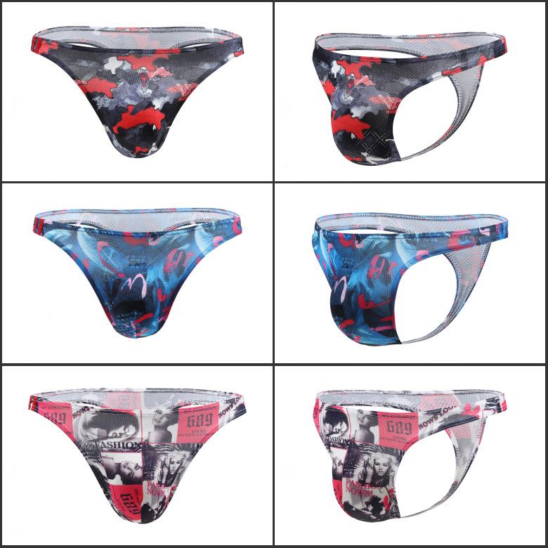 European & American Cartoon Print Low-Rise Men's Moisture-Wicking Thong E071