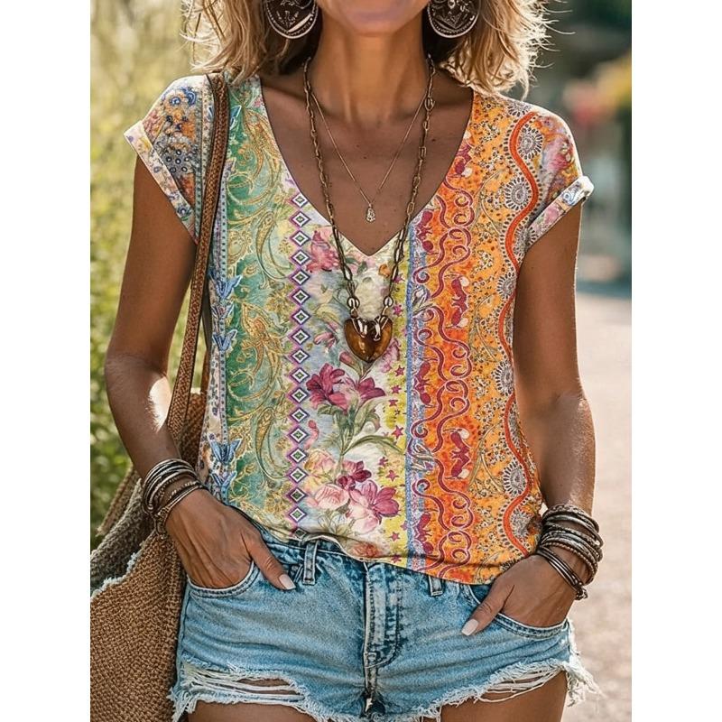 

Fashionable Women s V-neck Casual Short Sleeved T-shirt,Rretro Sports Style Casual Sportswear 6XL