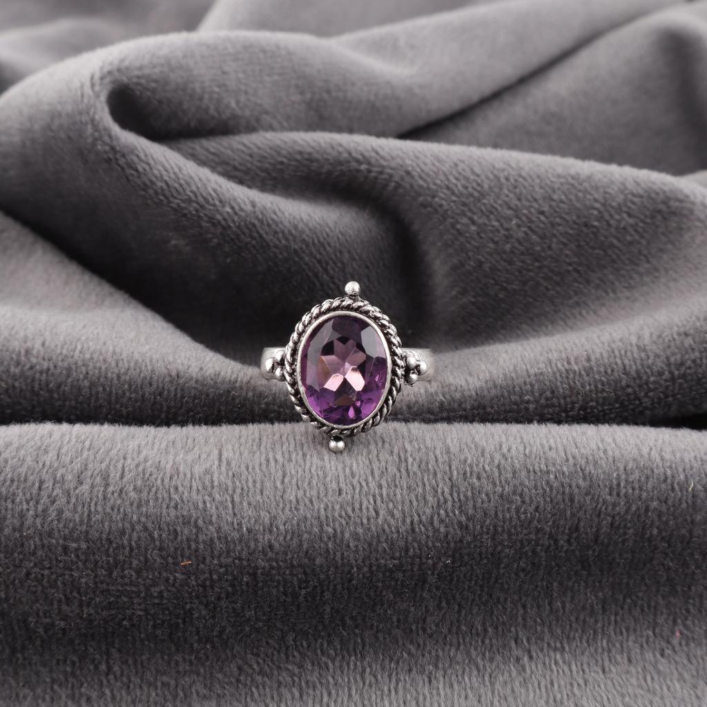 African Amethyst Ring Jewelry, Handmade Gemstone Ring, 925 Solid Sterling Silver Ring Dainty Jewelry, For Engagement Gift