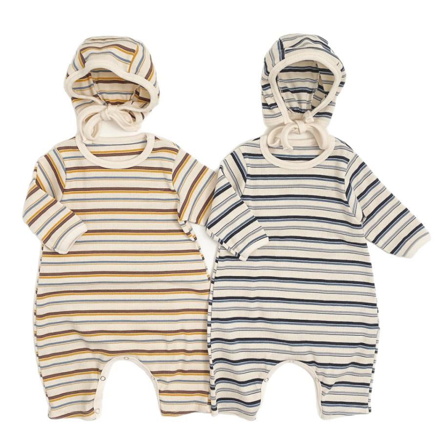 Korean-Style Ribbed Footed Romper: Colorful, Long-Sleeve, Unisex Baby Jumpsuit for Autumn.