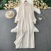 Wind casual temperament striped lapel shirt dress women's new single-breasted loose and thin dress