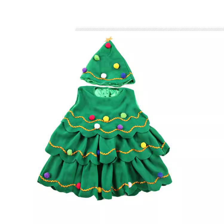 Mädchen Weihnachtsbaum Cosplay Kostüm Set Kleid Hut Entzückende Partykleidung Kleinkindbekleidung