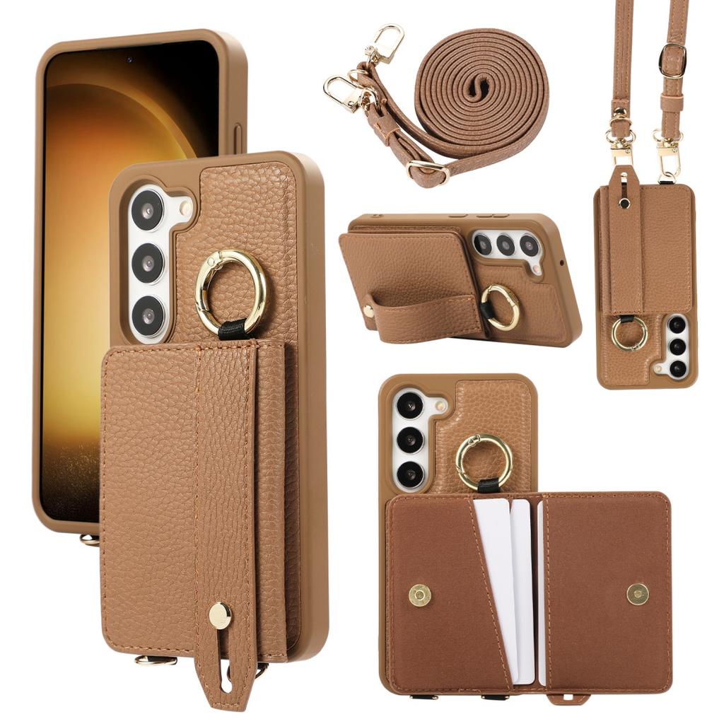For Samsung Galaxy S23 & S23 Plus Case PU Leather Wallet Bag Grip Strap Holder Shoulder Long Crossbody Lanyard Ring Clasp Cover