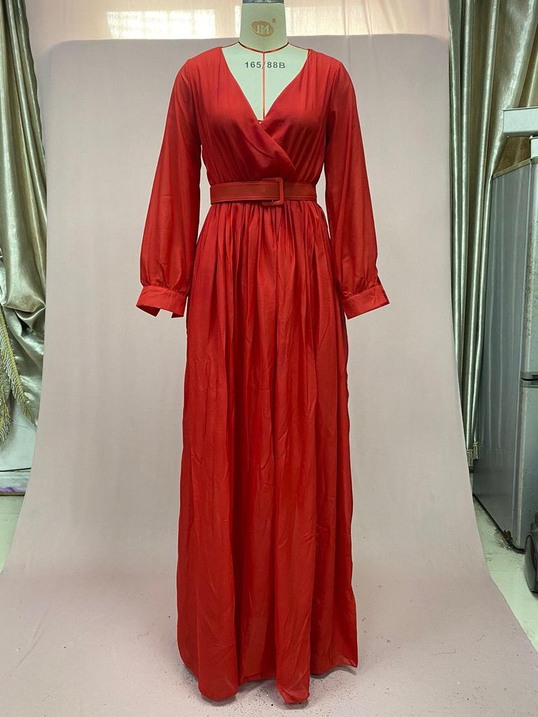 فستان شيفون عتيق بأكمام طويلة وخصر مرتفع أصفر 2025