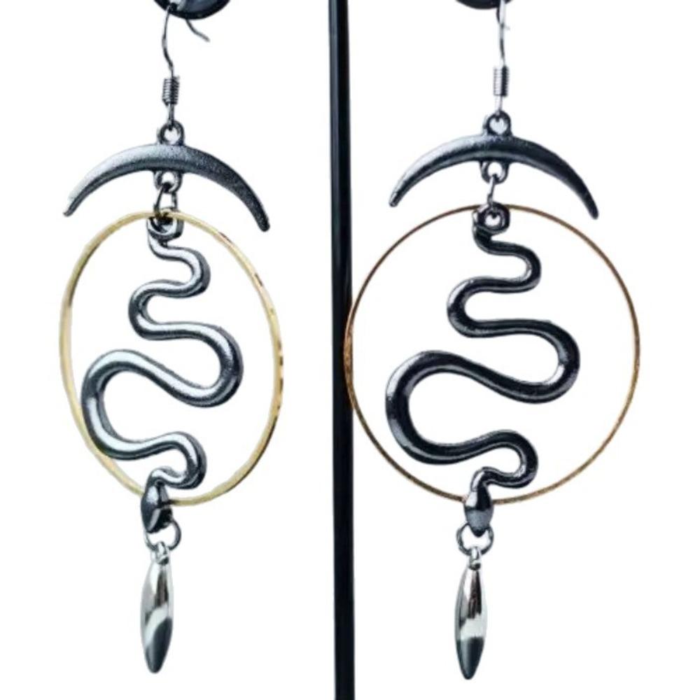 Goth Persönlichkeit Geometrie Großer Kreis Schlangenform Schwarz Halbmond Kugelkopf Quasten Hängeohrringe für Damen Halloween Schmuck