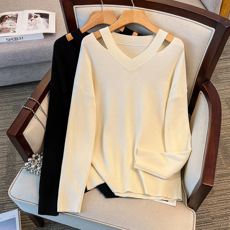 

Plus Size Women s Thickened V-Neck Knit Sweater, Bust 150/160, 200-350 Jin 7XL чорний