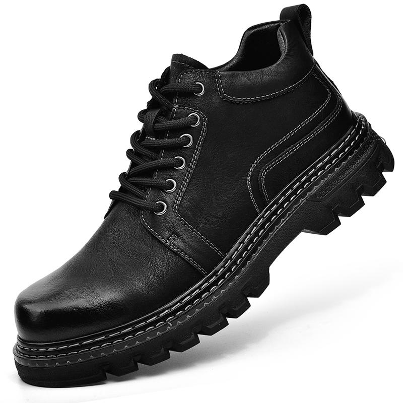 

Мужская натуральная кожа ретро большого размера сверхлегкая повседневная обувь ручной работы мужские высокие ботильоны 44 чёрный