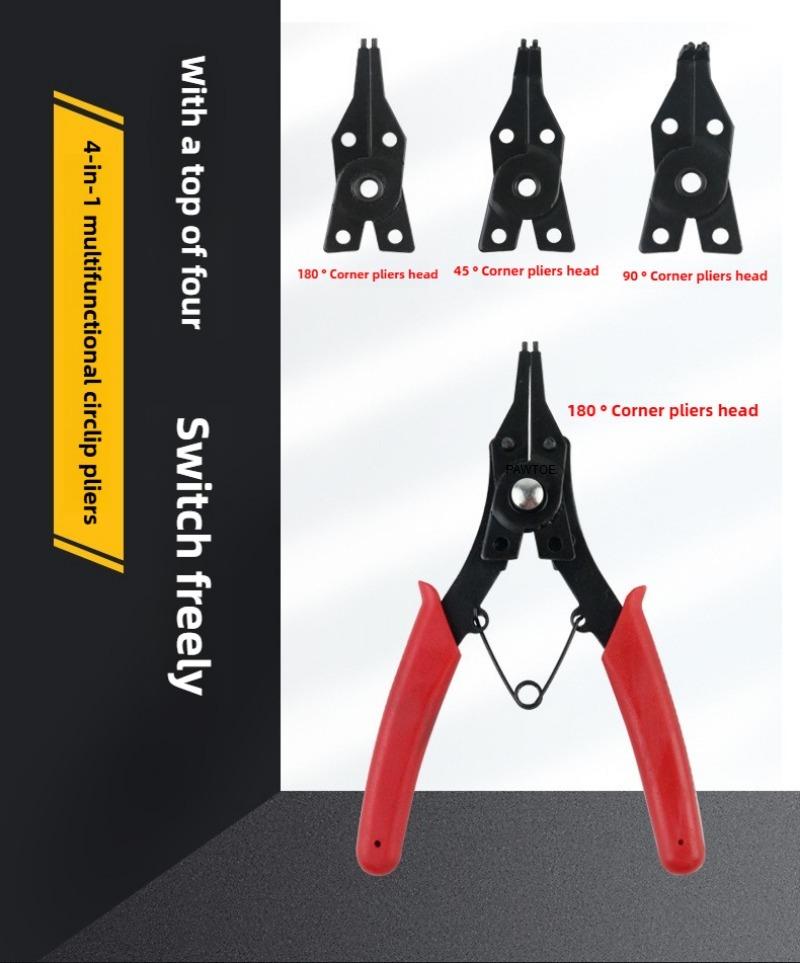 4-In-1 Circlip Pliers Set Snap Ring Pliers Multi Crimp Removable Plier Head Retaining Circlip Pliers Hand Tools Multifunctional