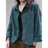 Primavera Outono Novo Vintage Solto Casual Camisa de Veludo Cotelê Feminina Bolso Moda Versátil Cardigã Top Mulheres Blusa de Manga Comprida Femme
