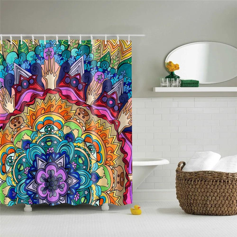 Wooden Door Shower Curtains Bathroom Curtain Stripes Letters Printed Waterproof Bath Screen Curtain for Home Decor with Hooks