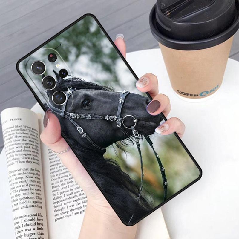 Schöne schwarze Pferd Handyhülle Cover Für Samsung Galaxy S24 S25 Ultra S21 S22 Ultra S10E Note 10 Plus Note 20 FE S23