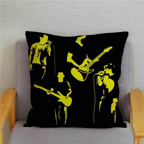 Trendy Rock Music Print Pattern Cushion Cover   Home Living Room Sofa Decoration Pillow