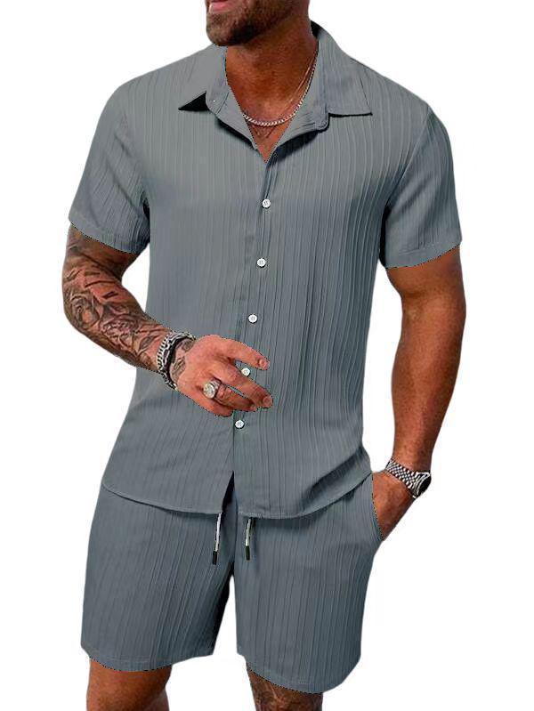 2023 Men's Casual Short-Sleeve Shirt and Shorts Beach Suit - European & American Summer Style