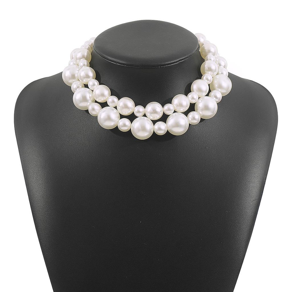 940ZA New Exaggerated Necklace Women, French Retro Fashion Lazy Pearl Stacked Necklace Set