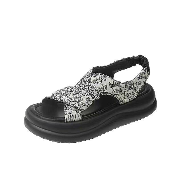 Styl narodowy nowe chińskie sandały nowe letnie obuwie gruba podeszwa podwyższające buty plażowe buty rzymskie