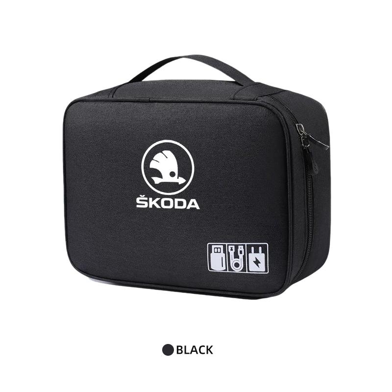 Cvpgm3 Car Logo Travel Cable Digital Electronic Storage Bag For Skoda Octavia MK2 MK 2 3 A5 A7 A8 Fabia Karoq Superb Rapid Kamiq Scala