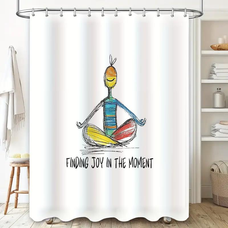 Zen Yoga Meditation Shower Curtain Lotus Flower Spiritual Teal Chakra Mindful Bathroom Decor Peaceful Serenity