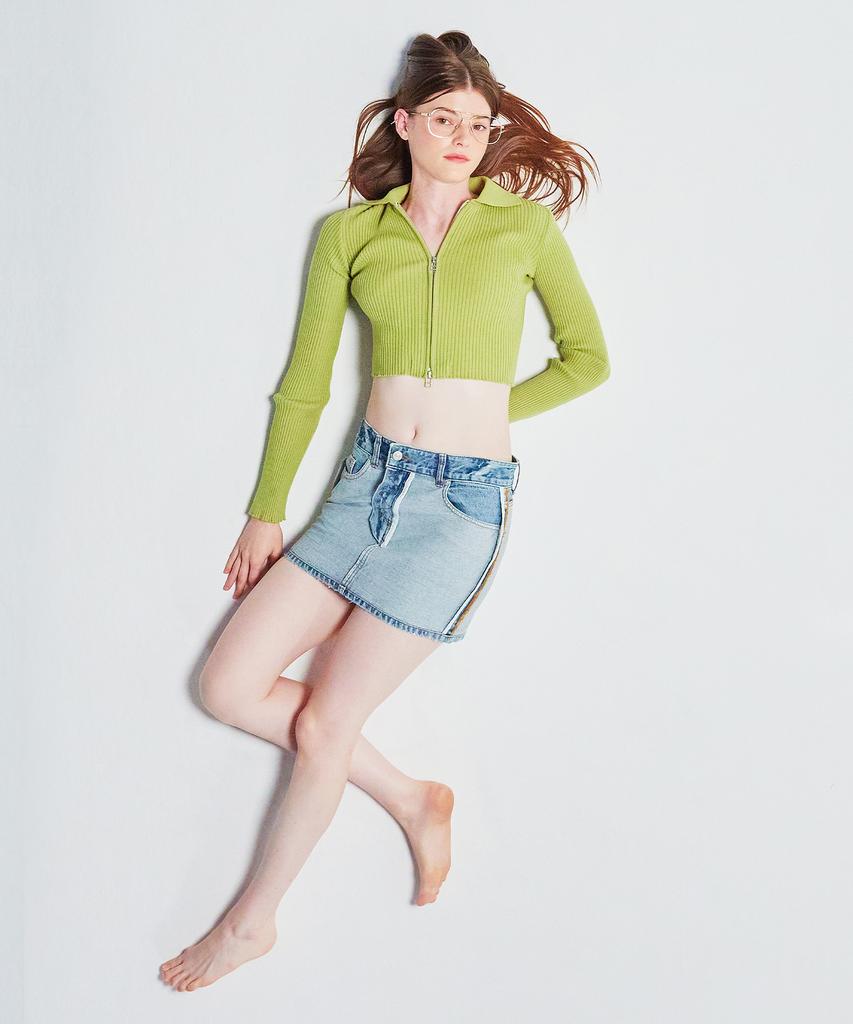 INSTANTFUNK Slim Zip-Up Knit - Olive Green