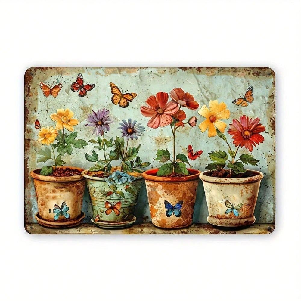

Metal Poster Vintage Botanical Flower Wall Decor, Rustic Farmhouse Art for Living Room 30x20 cm