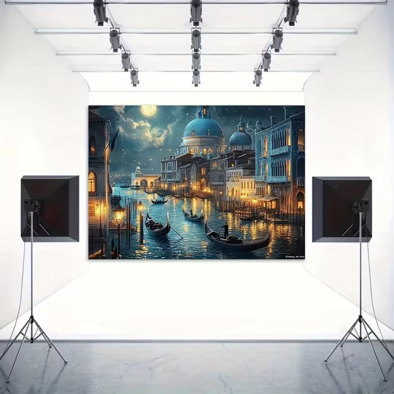 2D Flat Printing Night Venice Canal Backdrop for Italy Vacation Photoshoot