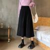 Herbst Winter Frühling Damen Cord Midi Rock Elegant Retro Hohe Taille Koreanischer Stil Schirmrock Elastischer Bund
