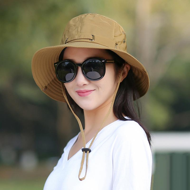 1Pc Camping Fishing Sun Bucket Hat Solid Color Polyester Summer Cap Women UV Protection