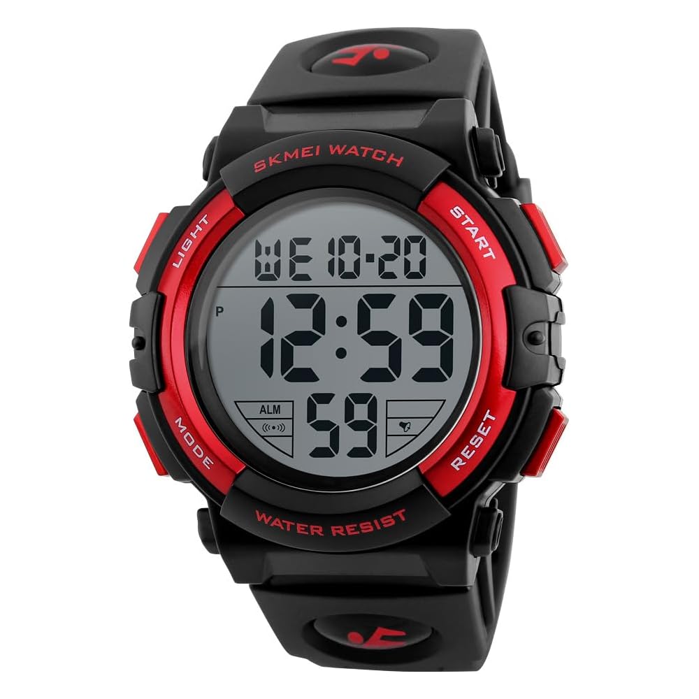 Datirzyx Digital Sports Watch Large Display Waterproof Men s Running Stopwatch Alarm Red