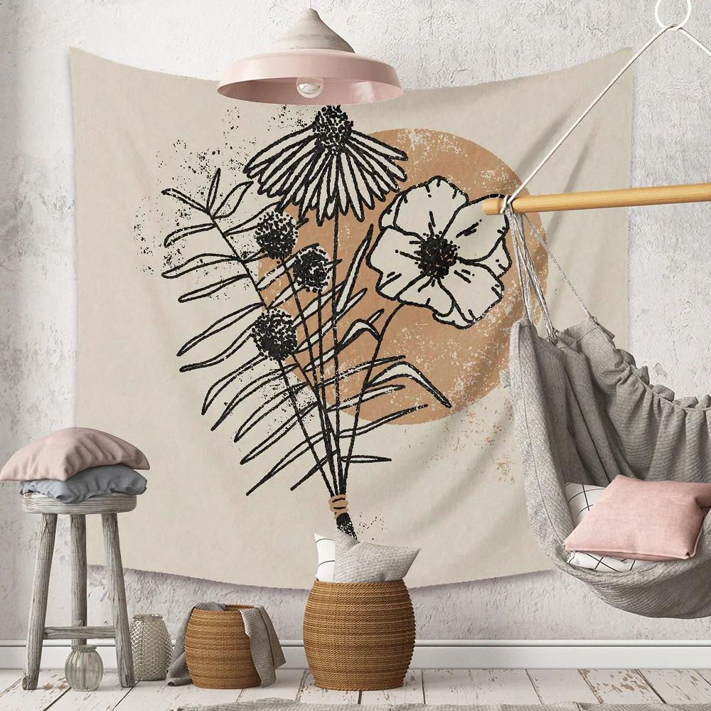 Boho Bakgrunnsillustrasjon Veggmaleri Dekor Geometrisk Gobelin Vegghenging Soverom Estetisk Teppe