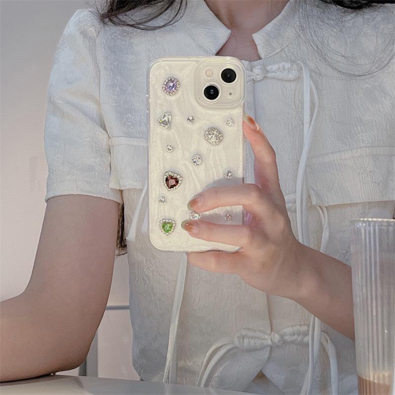 Apple Wind Small Fresh Mobile Phone Case For Iphone17Promax Rhinestone 16 Gemstones 14 Soft 15 Niche 8