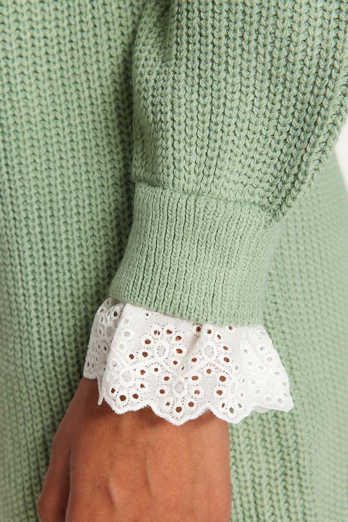 Women's Fashionable Stylish Hijab Sweater Black Guipure Detailed Thessaloniki Knitwear Sweater