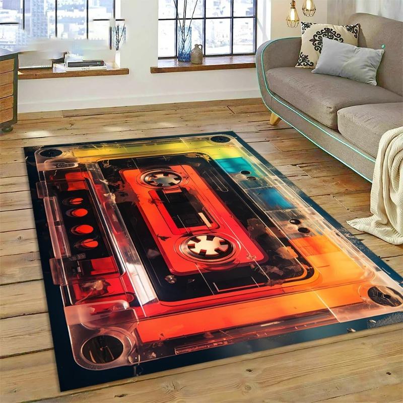 3D Music Cassette Tape Retro Recorder CD Instrument Carpet Rug for Bedroom Living Room Home Sofa Decoration Kid Decor Floor Mat