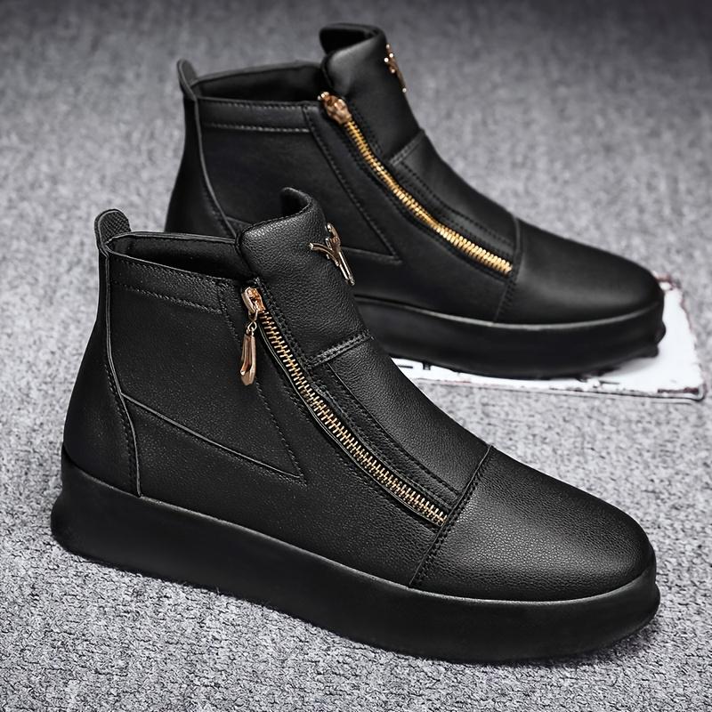 Trendy Men's Shoes, Summer  New Leather Breathable High Top Shoes, Thick Soled White Casual High Top Board Shoes