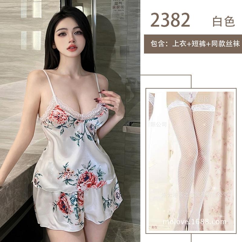 Sexy Sexy Pure Sexy Clothes Printed Suspender Shorts Two-piece Set Lace Seduction Set