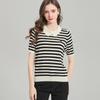 SNOWFORTE Women's Wool-Blend Striped Polo Knit Short-Sleeve Top