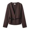Kaslead New Arrival Women's Clothing Fashion Style with Belt Soft V-neck Long Sleeves Jacket Outwear 1255837
