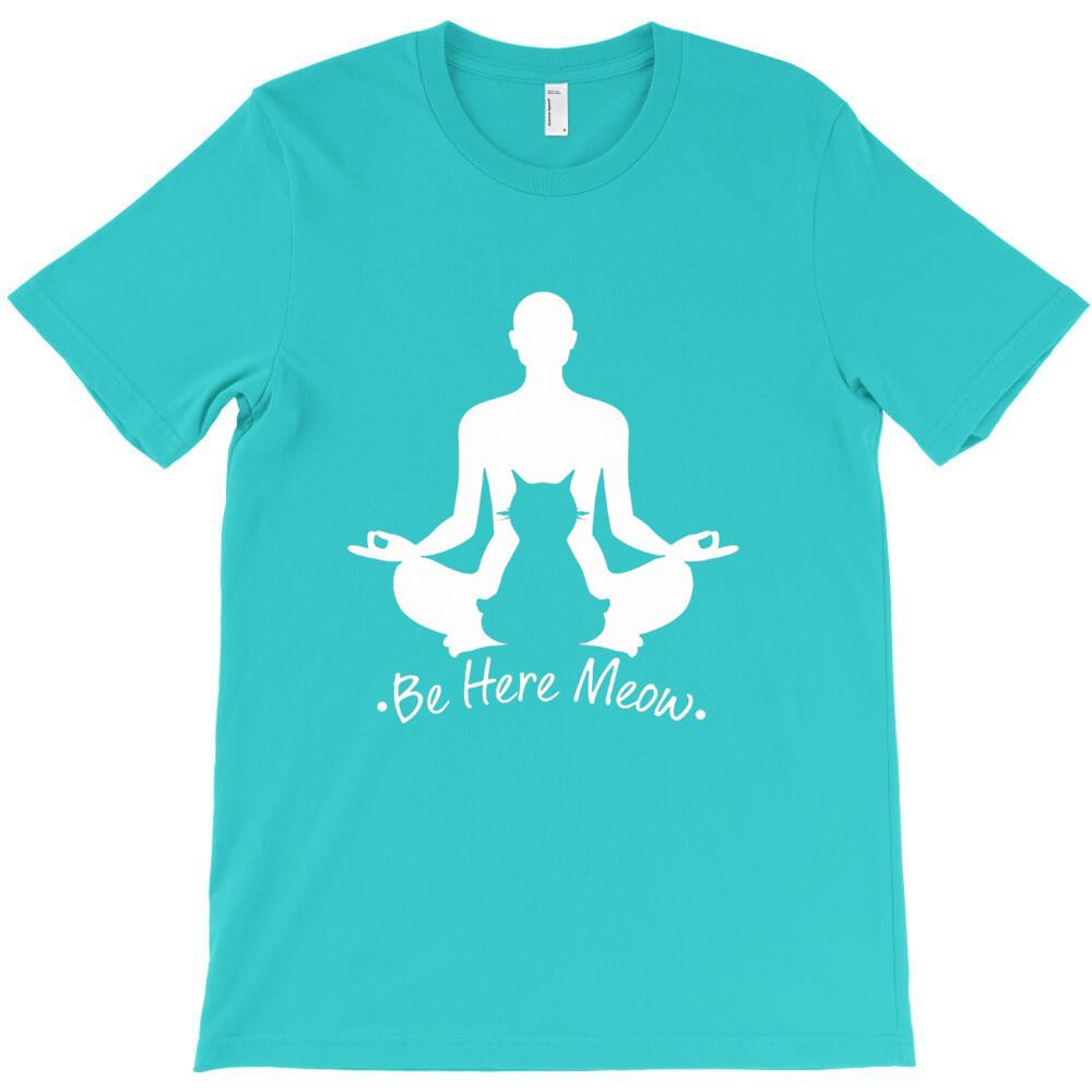 Be Here Meow Yoga With Cats Lovers T Shirt Short Sleeve T Shirts Men Funny T