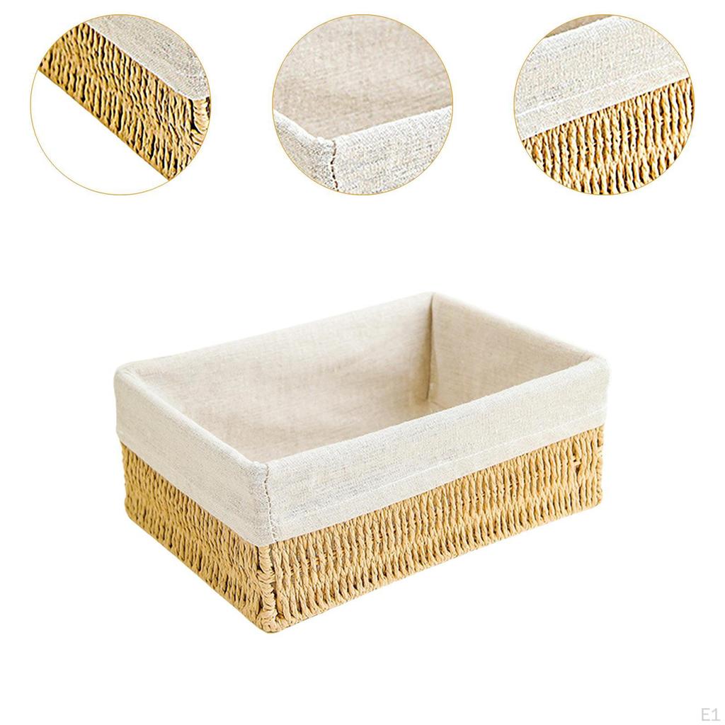 Storage Basket - Woven Paper Rope Bin, Box for Makeup Closet Bathroom Bedroom