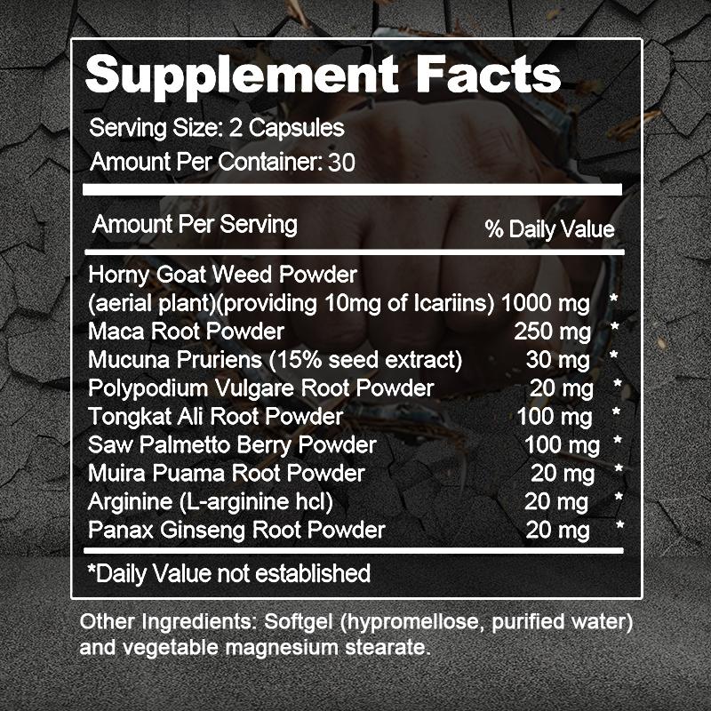 Horny Goat Weed Capsules 120 Count, Maca Root & L‑Arginine Complex, Natural Energy Herbal Supplement