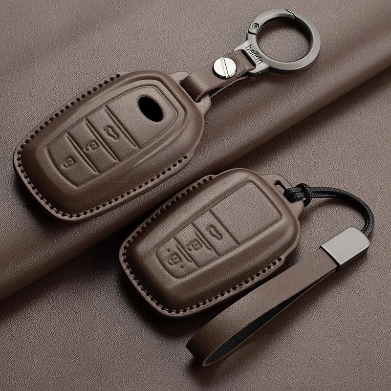 Leather Car Remote Key Case Cover Holder Keychain Shell for Toyota Corolla Prius Camry CHR C HR RAV4 Altis Land Cruiser Prado