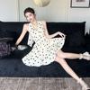 New French Style Elegant Women's Polka Dot Halter Neck Mini Dress with Back Bow Tie Sleeveless A Line Waist Casual Summer Party Summer Short Dress