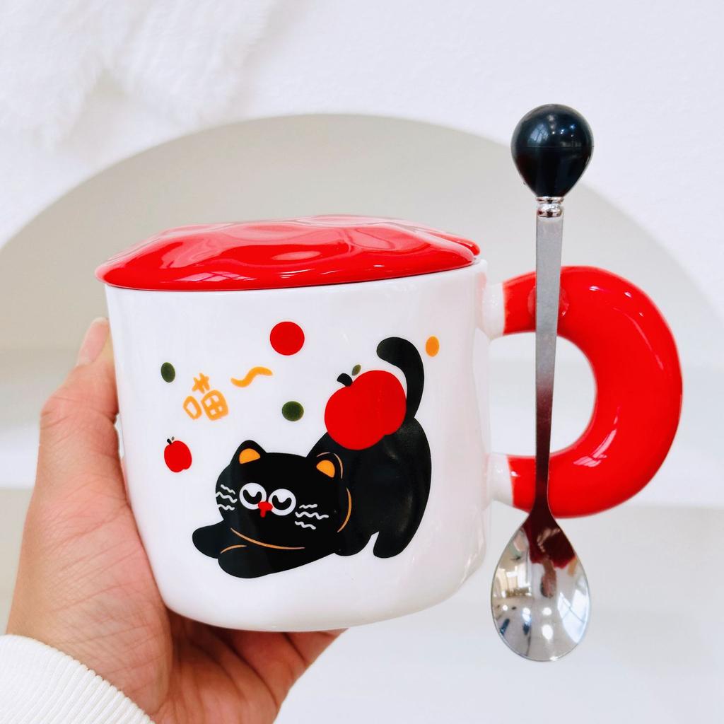 Personalized Large Capacity Cat Cartoon Cute Straw Cup Small Gift Box Set for Household Ceramic Cup High Value Mug