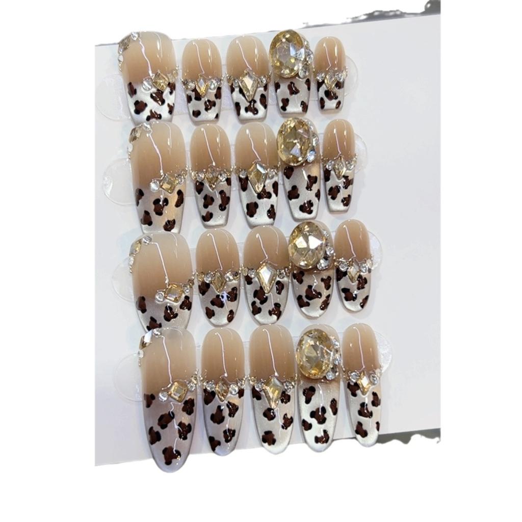 Pure Hand-made Phototherapy Wearable Nail Tablets Golden Leopard, Finished Wearable Nail Art Patches