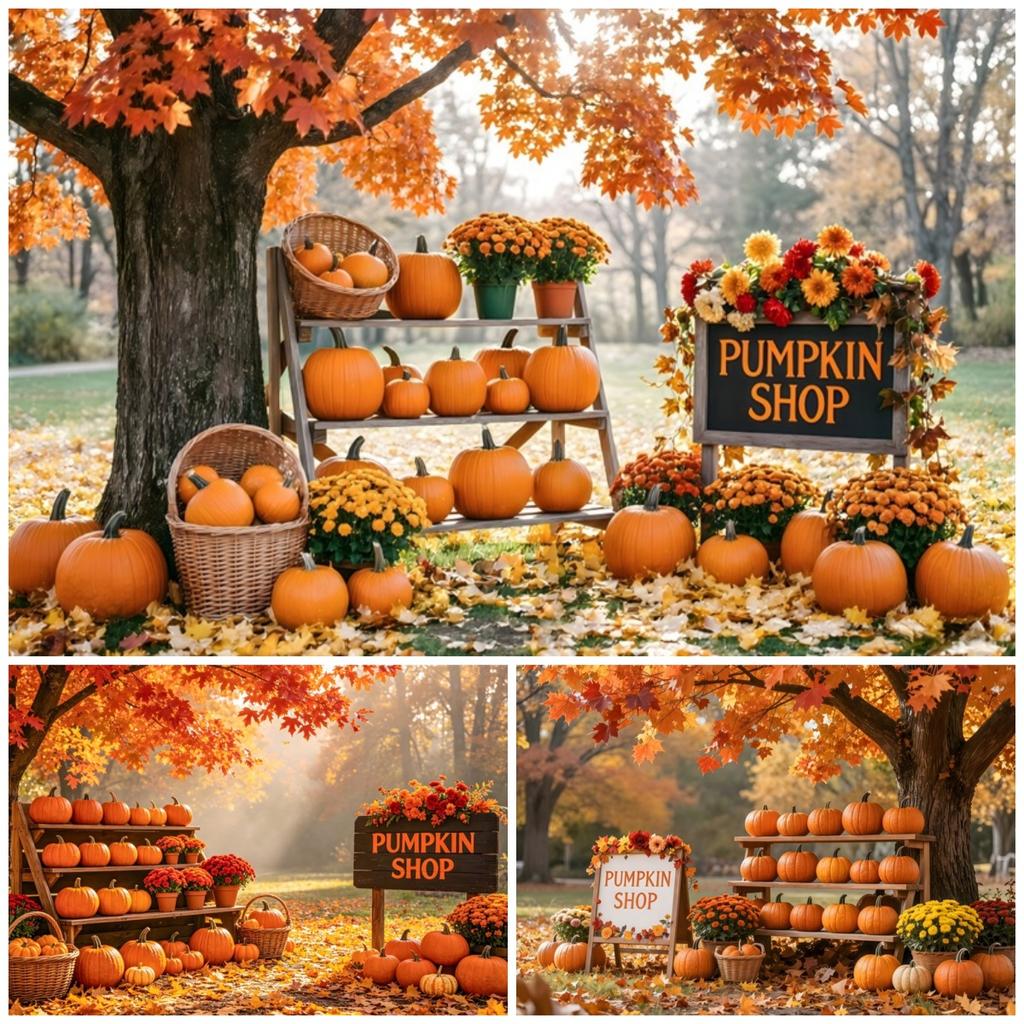 Autumn Pumpkin Shop Photography Backdrop Fall Harvest Scenery Photo Studio Props Thanksgiving Halloween Party Background  Decor