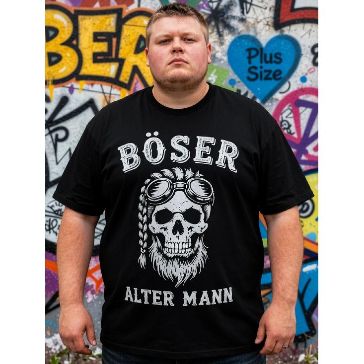 Outdoor Activities Require a Black T-Shirt Featuring a Boser Alter Mann Skull Design, Plus Size