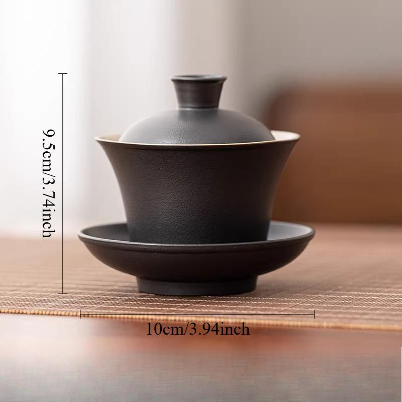 Promotional Black Ceramic Lid Bowl Household Tea Bowl Chinese Kung Fu Tea Cup Large Capacity Teacup Tea Ceremony Accessories