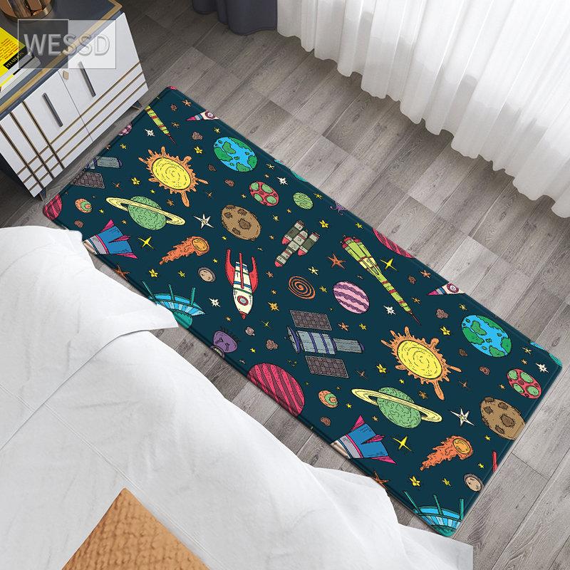 Dětské koberečky Cartoon Space do ložnice Roztomilá podložka Universe Print Koberec Dlouhé Dětské koberečky Dlouhé